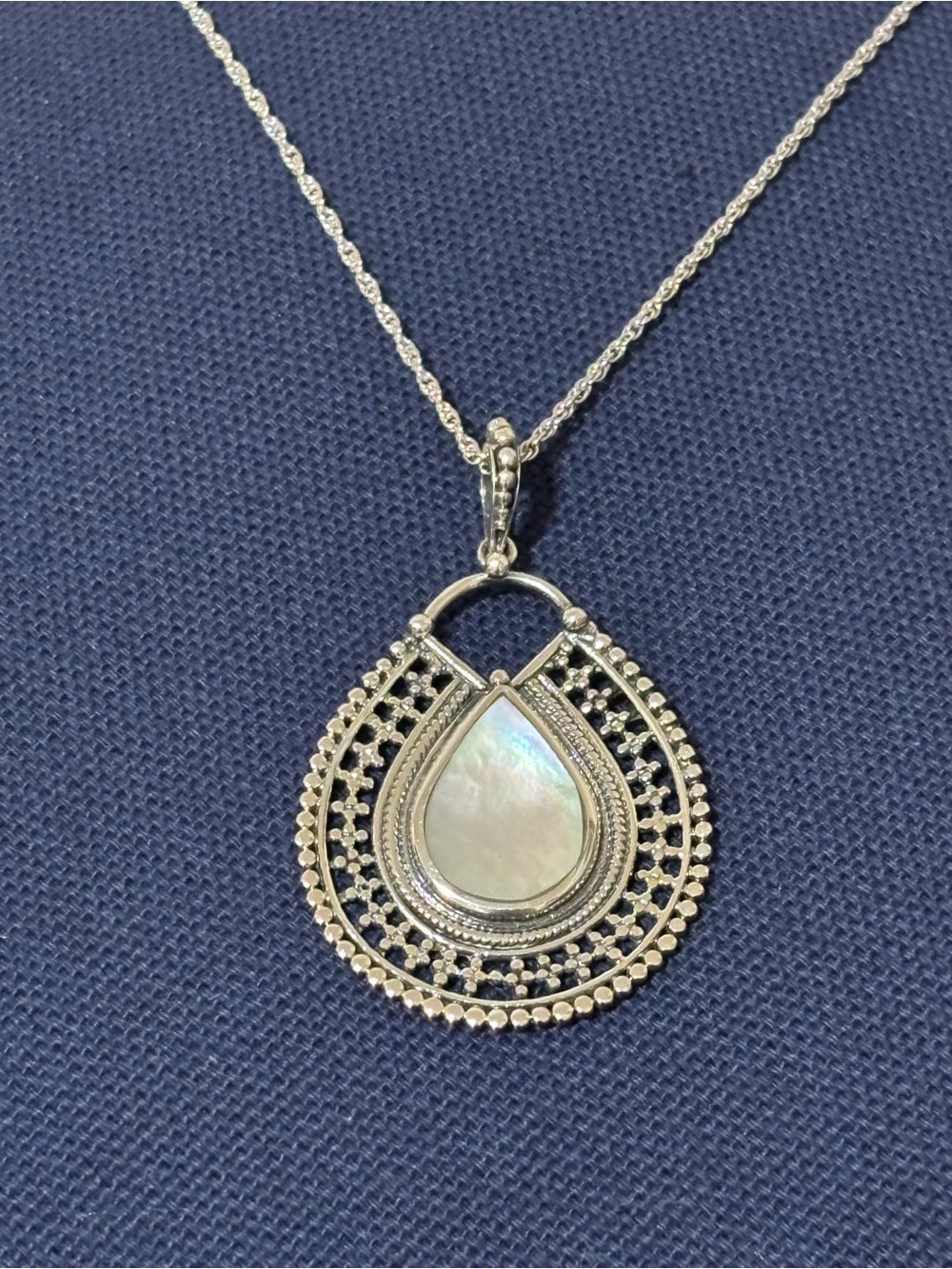 Delicate Silver Teardrop Necklace with White Center